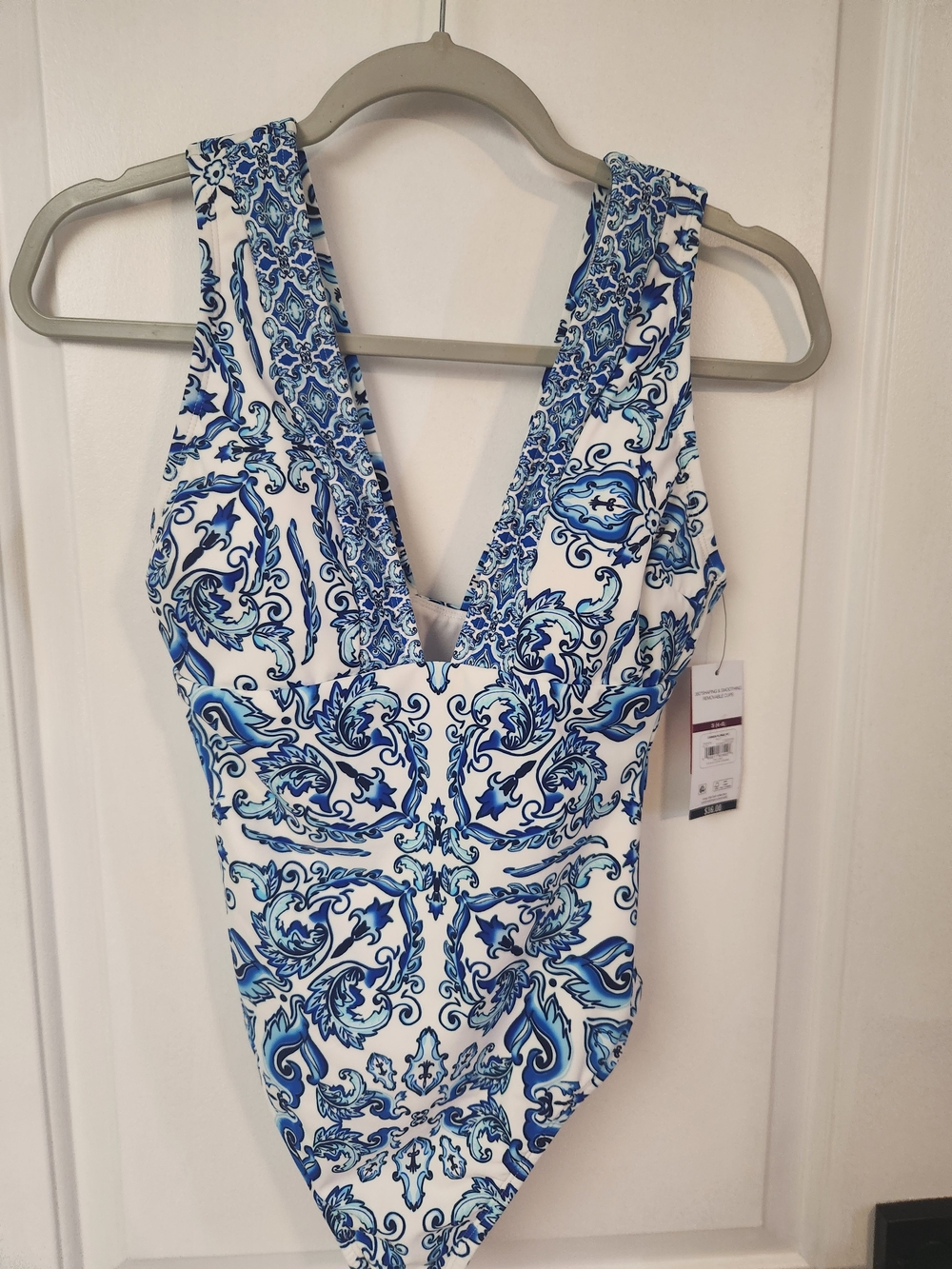 sofia by sofia vergara Blue & White Plunge One-Piece Swimsuit